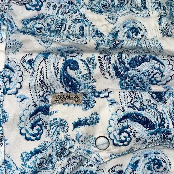 Rafter C Men's Blue Paisley Pearl Snap Short Sleeve Western Shirt - Picture 2 of 4